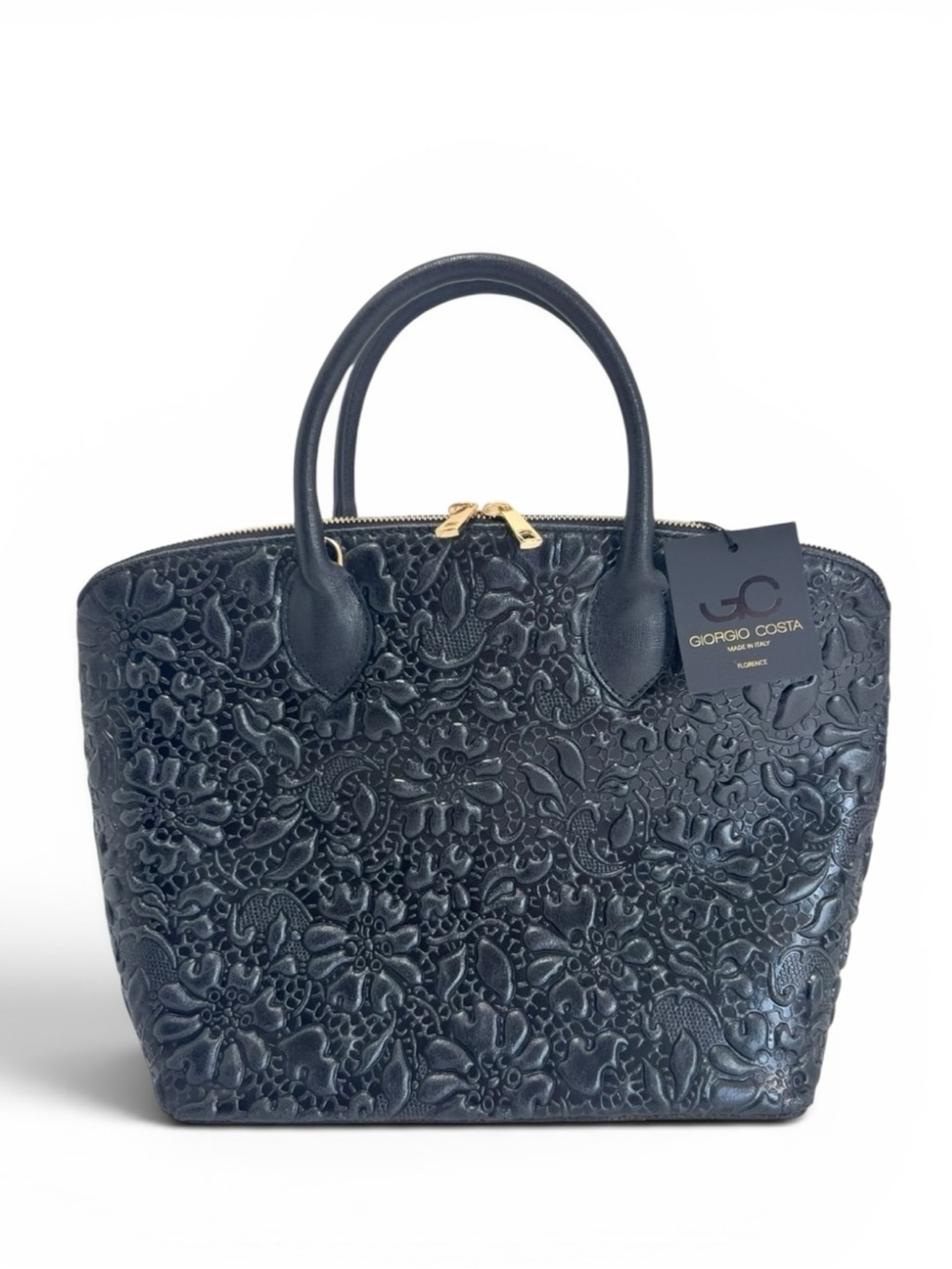 Giorgio Costa NWT Black Embossed Leather Satchel
